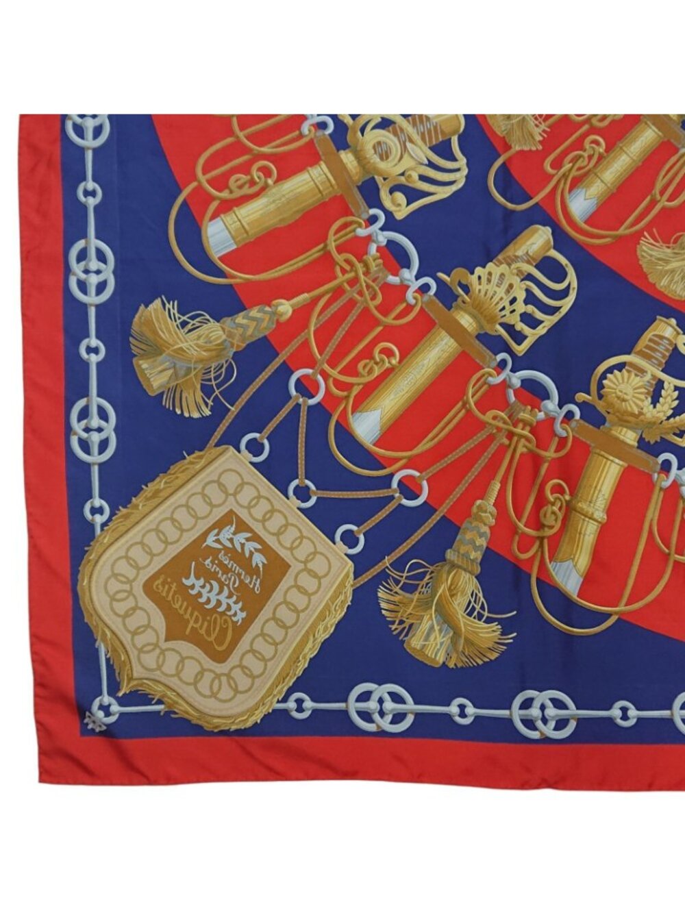 Hermes Carre 90 Cliquetis Silk Scarf Red Navy Gold - Picture 13 of 16